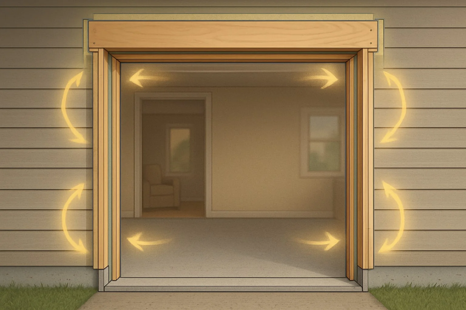 Concerned homeowner listening to loud noises like grind, squeak, rattle, and clunk from garage door, with close-ups of worn rollers and loose bolts needing repair.